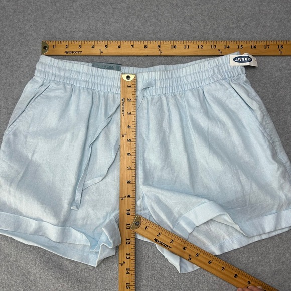 Old Navy Linen Blend Drawstring Shorts Light Blue Mid Rise Womens Sz Medium NWT - Picture 3 of 12